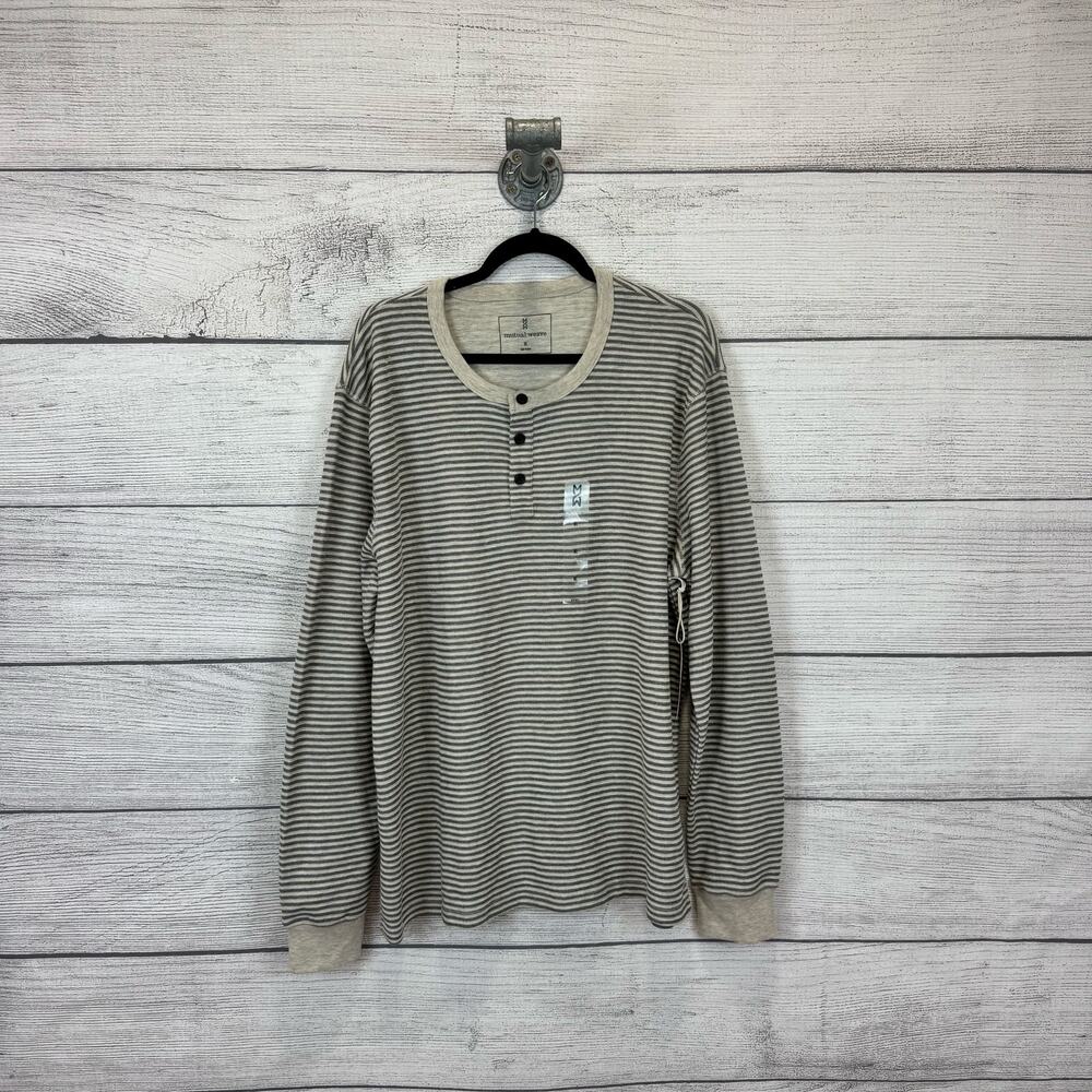 Mutual Weave Men's Cream & Gray Striped Textured Long Sleeve Shirt Size XL